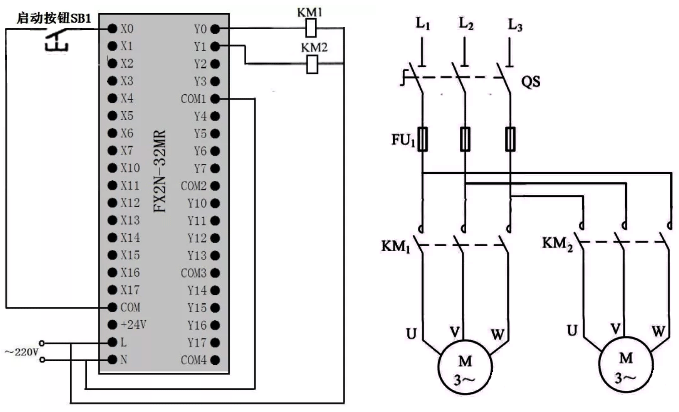 多定時(shí)器組合控制的PLC接線圖