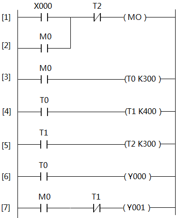 多定時(shí)器組合控制的梯形圖