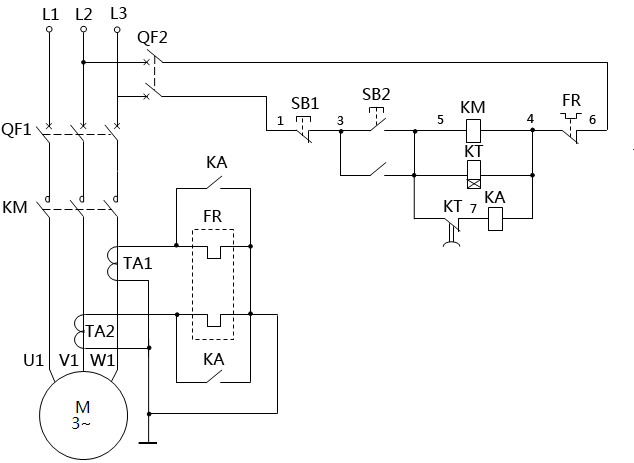 電流互感器和中間繼電器來控制重載設備控制電路