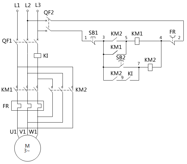 利用電流繼電器來完成重載設備的起動的控制電路