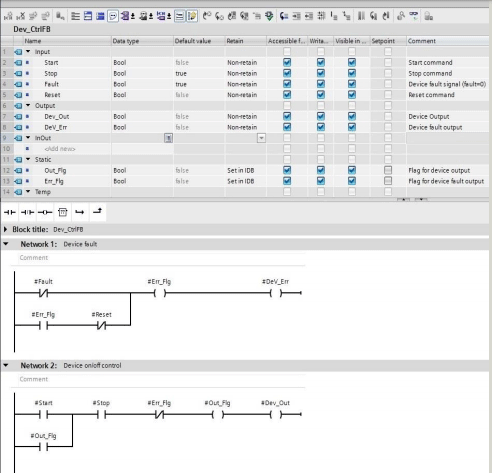 啟停控制帶故障保護邏輯的電機控制功能塊