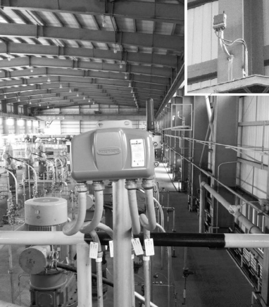 在高密度設備上方安裝的多點無線溫度變送器和無線網(wǎng)關(小圖所示)