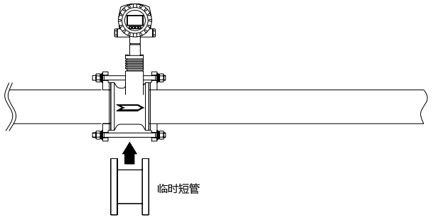 清洗管道時應(yīng)暫時安裝一節(jié)短管代替渦街流量計(jì)